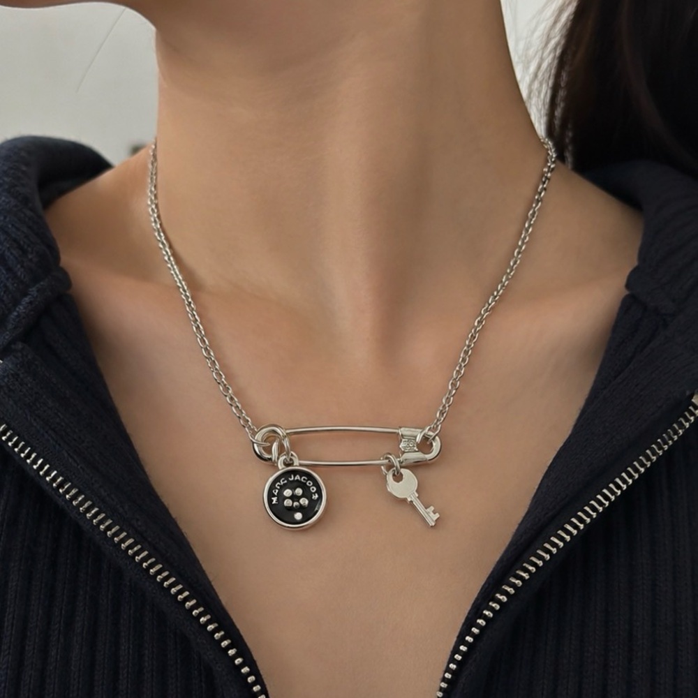 Marc Jacobs Silver Safety Pin Pendant Necklace - Silver color new in box w tag